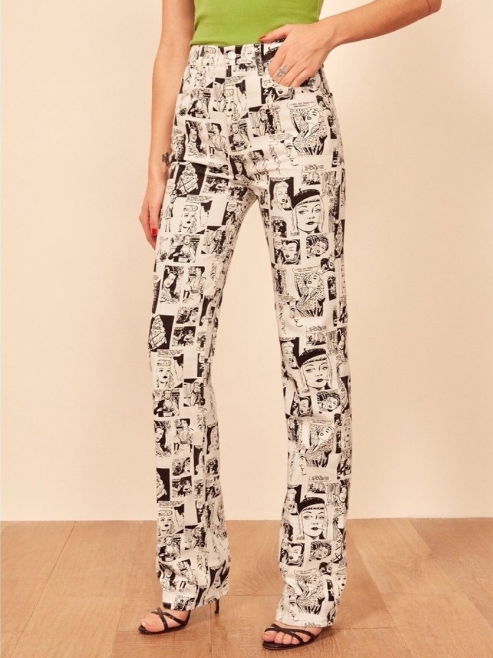 Reformation Newsprint High Rise Straight Long Jeans. Sz 27 petite